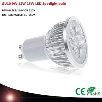 Super Šviesus 9W 12W 15W GU10 LED Lemputės Šviesa 110V, 220V Pritemdomi Led Prožektoriai Šiltai/šaltai Balta GU 10 bazinė LED downlight