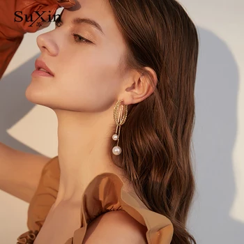 SuXin 2020 naujas retro paprastu būdu kutas žiedas, auskarai moterims, ilgai skirsnis dirbtinis perlas pakabukas auskarai papuošalai dovana