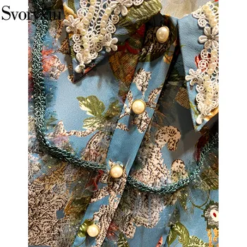 Svoryxiu Dizaineris High-End Rudens Derliaus Suknelė Moterų Mados ilgomis Rankovėmis Gėlių Spausdinti Plisuotos Šalies Ilgos Suknelės Vestdios