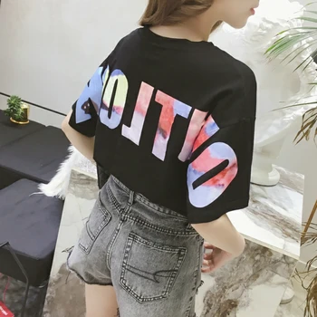T-marškinėliai Moterims Laiškas Išspausdintas O-kaklo trumpomis Rankovėmis Chic Tees Atsitiktinis Moterų Streetwear Ins Harajuku korėjos Stiliaus Visas rungtynes Laisvas