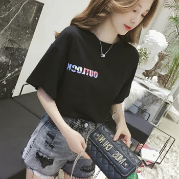 T-marškinėliai Moterims Laiškas Išspausdintas O-kaklo trumpomis Rankovėmis Chic Tees Atsitiktinis Moterų Streetwear Ins Harajuku korėjos Stiliaus Visas rungtynes Laisvas