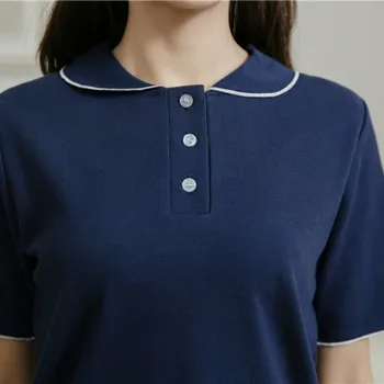 T-marškinėliai Moterims Vasaros korėjos Tees Saldus Turn-Žemyn Apykaklės Viršaus Moterų Prarasti Visas rungtynes, Studentams Vieną Krūtinėmis T-shirt Elegantiškos Moters