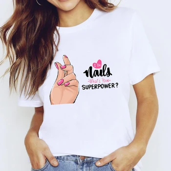 T-marškinėliai Viršuje Moterų Akvarelė Mujer Camisetas Nagu Nagų Dailės Drabužiai, Spausdinimo Lady Grafinis Marškinėliai Moteriška Tee Marškinėliai