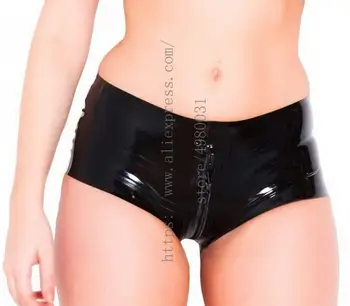 Tarpkojo užtrauktuko dizainas latekso nelaisvėje apatiniai kietas juoda moterų latekso šortai, kas yra pagaminta iš 0,4 mm storio latekso medžiagos