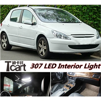 Tcart 7pcs Automobilio LED Vidaus apšvietimo Rinkinys, Priekiniai Kamieno lemputė, galinis Dome light Map lempa Peugeot 307 priedai 2002-2011 metų