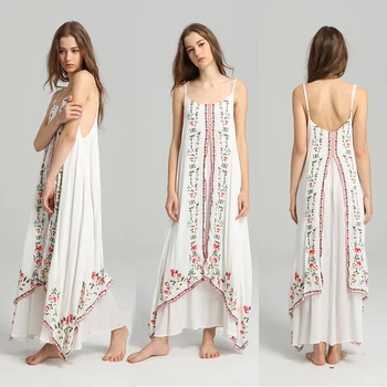 TEELYNN Maxi balta boho suknelė Vintage gėlių aplikacija rankovių dirželis ilgos Vasarinės suknelės paplūdimio drabužiai moterims suknelė Vestido