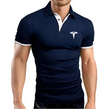 Tesla logotipas vyrų stand-up apykaklės trumpas rankovės verslo atsitiktinis medvilnės polo marškinėliai Mados spalvotų slim fit