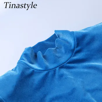 Tinastyle Blue Velvet Žiemos Dress Moterų Golfo Ilgomis Rankovėmis Seksualus Bodycon Šalis Suknelės Kieto Pagrindinių Elegantiškas Kalėdų Suknelė