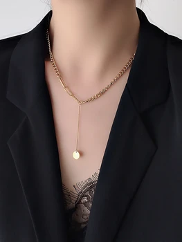 Titano Su 14K Aukso Geo Sluoksniuotos Grandinės Karoliai Moterų Stainess Plieno Papuošalai Šalies Dizaineris T kilimo ir tūpimo Tako Rodyti Suknelė Japonijos korėjiečių