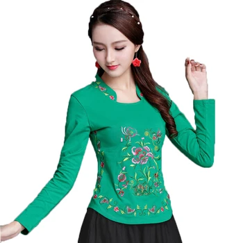 Tradicinės Kinų Marškinėliai, Drabužiai Moterims Siuvinėjimo 5XL Qipao Elegantiškas Blusa Derliaus Cheongsam Viršuje Plius Dydis Ponios Drabužiai