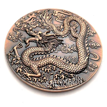 Trimatis Reljefo Dvipusis Dragon Progines monetas, Kinų Kultūros Zodiako Dragon Raudona, Vario Meno Monetų Kolekcionieriams