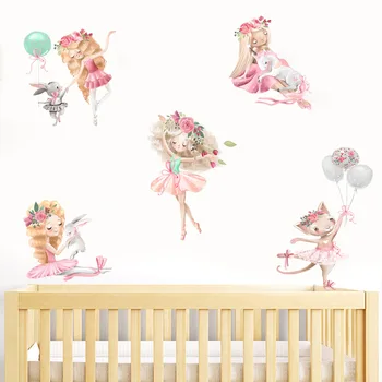 Triušis balionas baleto mergina sienų lipdukai kambarį dekoravimas sienų lipdukai vaikams, vaikų kambarys Vinilo tapetai, lipdukai
