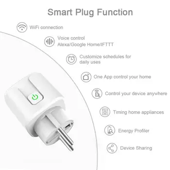 Tuya Smart 16A ES Kištukas Su Energetikos kontrolės WiFi Socket Suderinama Su Alexa Echo 