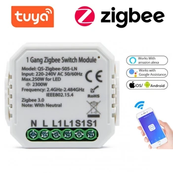 Tuya Smart Zigbee 3.0 Šviesos Jungiklis 1 Modulis Gauja Ne Neutralus Belaidžio Kontrolės Dirba Su Alexa, Google, 220-240V, Automatizavimo