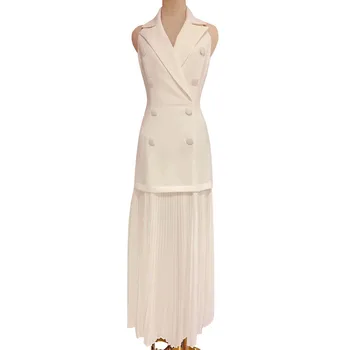 TWOTWINSTYLE Elegantiškas Backless Suknelė Moterims Apynasrio Rankovių Mygtuką Aukštos Juosmens, Plonas Plisuotos Suknelės Moterų 2020 Metų Vasaros, Nauja