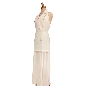 TWOTWINSTYLE Elegantiškas Backless Suknelė Moterims Apynasrio Rankovių Mygtuką Aukštos Juosmens, Plonas Plisuotos Suknelės Moterų 2020 Metų Vasaros, Nauja