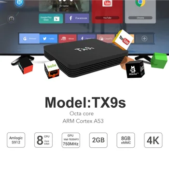 TX9S Android TV Box TVbox Amlogic S912 Octa Core, 2GB, 8GB 4K 60fps Smart Set Top Box, 2.4 GHz, Wifi Parama 