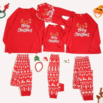 Tėvų-vaikų namų paslauga kostiumas Vyrams Linksmų Kalėdų Animacinių filmų Pižama Pledas Šeimos Atitikimo Sleepwear Kelnes Nustatyti Kalėdų spausdinti Y4