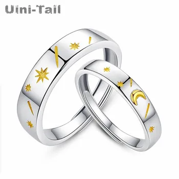 Uini-Uodega Karšto Naujus Produktus 925 Sterling Silver Sun Moon Star Pora Atidarymo Žiedas Paprastu Būdu Saldus, Romantiškas Golden Star Mėnulis