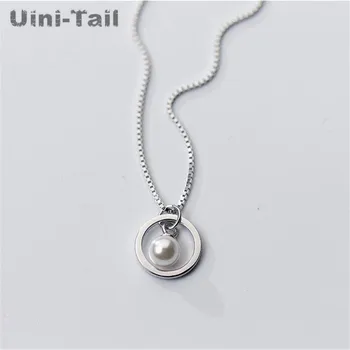 Uini-Uodega nauja 925 sterlingas sidabro korėjos temperamentas paprastas ratas perlų karoliai pakabukas laukinių mados trumpas clavicle grandinė dovanų
