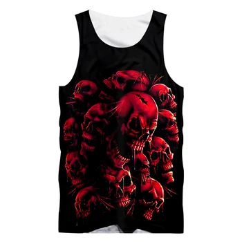 UJWI vyriški Laisvalaikio Tanktop Spausdinti Raudona Kaukoles 3D marškinėliai (be Rankovių) Harajuku Vyras Hiphop Streetwear Rankovių Undershirt Vest Plius Dydis 5XL
