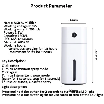 Ultragarsinis Oro Drėkintuvas Aromato Difuzorius su LED Nakties Šviesos USB Portable Aromaterapija Rūkas Drėkintuvai Mini Automobilių Oro Valytuvas