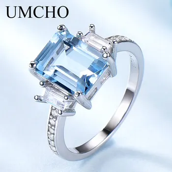 UMCHO Mėlynas Topazas Brangakmenio Žiedai Moterims, Originali 925 Sterlingas Sidabro Akvamarinas Žiedas Romantiška Vestuvių, Sužadėtuvių Fine Jewelry