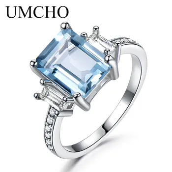 UMCHO Mėlynas Topazas Brangakmenio Žiedai Moterims, Originali 925 Sterlingas Sidabro Akvamarinas Žiedas Romantiška Vestuvių, Sužadėtuvių Fine Jewelry