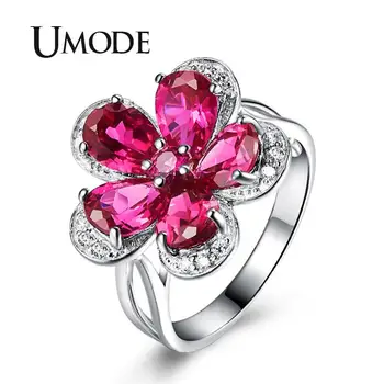 UMODE Gėlių Kristalų Žiedai Moterims Rožinė Kubinių Zirconia Vestuviniai Žiedai Merginos Elegantiškas Engegament Dovanų bižuterijos UR0559