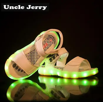 UncleJerry LED Light Basutės Berniukams ir Mergaitėms USB Įkrovimo Paplūdimio Bateliai Vaikams, Vasaros Žėrintis Sandalai Vaikus Princess Bateliai