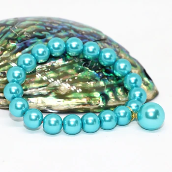 Unikalaus dizaino, aukštos kokybės dangus mėlynas apvalus imitacija shell perlų 10mm elastinga virve, apyrankės moterims, papuošalai 7.5 colių B1712