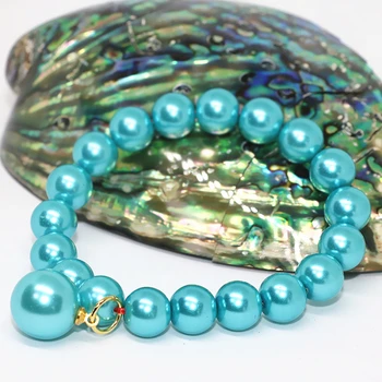 Unikalaus dizaino, aukštos kokybės dangus mėlynas apvalus imitacija shell perlų 10mm elastinga virve, apyrankės moterims, papuošalai 7.5 colių B1712