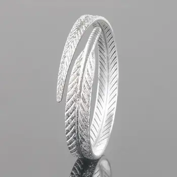 Unikalus Moterų 925 Sterling Silver Leaf Bangles Atidaryti Rankogalių Apyrankės & Bangles Fine Jewelry pulseras S-B13