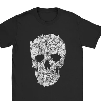 Unikalūs Katė Kaukolės Skeletas Baisu T-Shirt Vyrai Šukuotinės Medvilnės Marškinėliai Kačiukas, Goth, Gothic Punk Helovinas Tees Streetwear