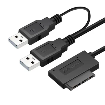 USB 2.0 į Slimline SATA 7 + 6 13Pin Adapterio Kabeliu su Išorės USB2.0 Maitinimo Notebook Nešiojamas CD-ROM, DVD-ROM NELYGINIS