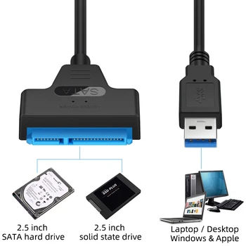 USB 3.0 SATA Kabelis SATA 3 SSD USB HDD Lengva Ratai Laidas 2.5 Colio Išorinis Mobile Kietasis Diskas USB Adapteris 22 Pin PC Kompiuteris