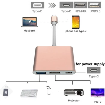 USB C Iki HDMI 3 in 1 Kabelis Konverteris Huawei Usb 3.1 