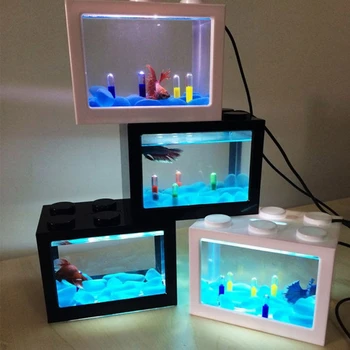 USB Mini Akvariumo Žuvų Bakas Su LED Lempos, Šviesa Betta Žuvų Kovos Cilindrų B85C