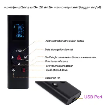 USB tolimatis tipo Skaitmeninė Atstumo Matavimo Metrų Atstumo Diapazonas Mini Kišeninis Nešiojamas Matuoklis #CW