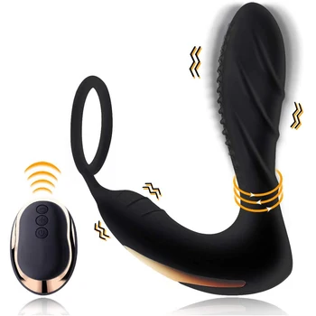 USB Vyrų Prostatos Masažas Su Žiedu Nuotolinio Valdymo Analinis Vibratorius Silicio suaugusiųjų Sekso Žaislai moteris Vyrai Butt Plug Varpos Mokymo