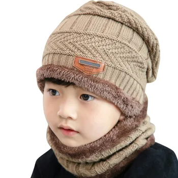 Vaikai skrybėlę skrybėlę kūdikių žiemos Skrybėlę+Šalikas Dviejų dalių Komplektas skrybėlė berniukas mezgimo vaikų skrybėlės, kepurės kūdikiams žiemą