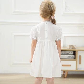Vaikai Spainsh Boutique Balta Suknelė Mergaitėms, Rankų darbo Siuvinėjimas, Gėlių Medvilnės Frock Kūdikių Naujagimių Krikšto Nėrinių Dreses 3M-5Y