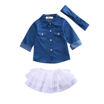 Vaikams Baby Girl Džinsinio Marškinėliai 2vnt Drabužius+Nėriniai Tiulio Sijonai Suknelė 2vnt baby girl džinsinio audinio drabužius nustatyti ekrano užsklandą Rinkinys