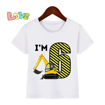 Vaikams, Cartoon Ekskavatorių 1-10 Gimtadienis Skaičius Print T Shirt Vaikų Gimtadienio Pavadinimas T-shirts Boy&Girl Juokinga Dovanų Marškinėlius Metu