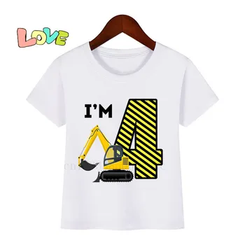 Vaikams, Cartoon Ekskavatorių 1-10 Gimtadienis Skaičius Print T Shirt Vaikų Gimtadienio Pavadinimas T-shirts Boy&Girl Juokinga Dovanų Marškinėlius Metu