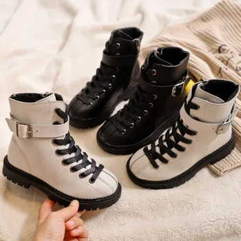 Vaikų batai Merginos batai rudens ir žiemos pusėje užtrauktukas batai berniukams sniego batai vaikams PU odos batai Šiltas žiemos batai.