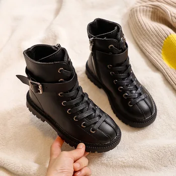Vaikų batai Merginos batai rudens ir žiemos pusėje užtrauktukas batai berniukams sniego batai vaikams PU odos batai Šiltas žiemos batai.