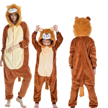 Vaikų, Suaugusiųjų Flanelė Lion King Tiger Vaikai Gobtuvu Onesies Pižama, Cosplay Kostiumai Helovinas Naujųjų Metų Karnavalas Šalis