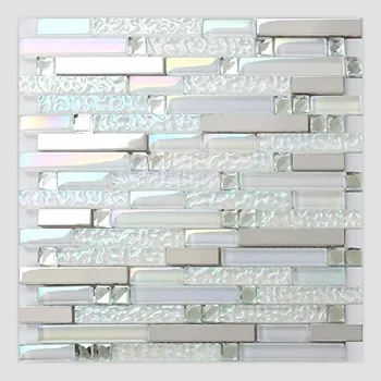 Vaivorykštės Baltas Stiklas, sumaišyti 13 Aspektų Deimantų Metalo Mozaika, Sienos Plytelių Juosmens Virtuvės Backsplash Vonia, Dušas