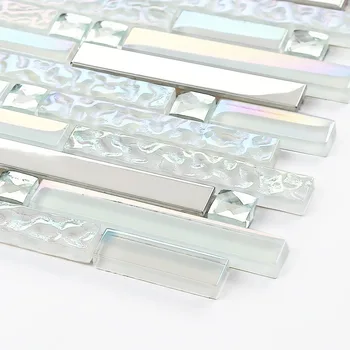 Vaivorykštės Baltas Stiklas, sumaišyti 13 Aspektų Deimantų Metalo Mozaika, Sienos Plytelių Juosmens Virtuvės Backsplash Vonia, Dušas